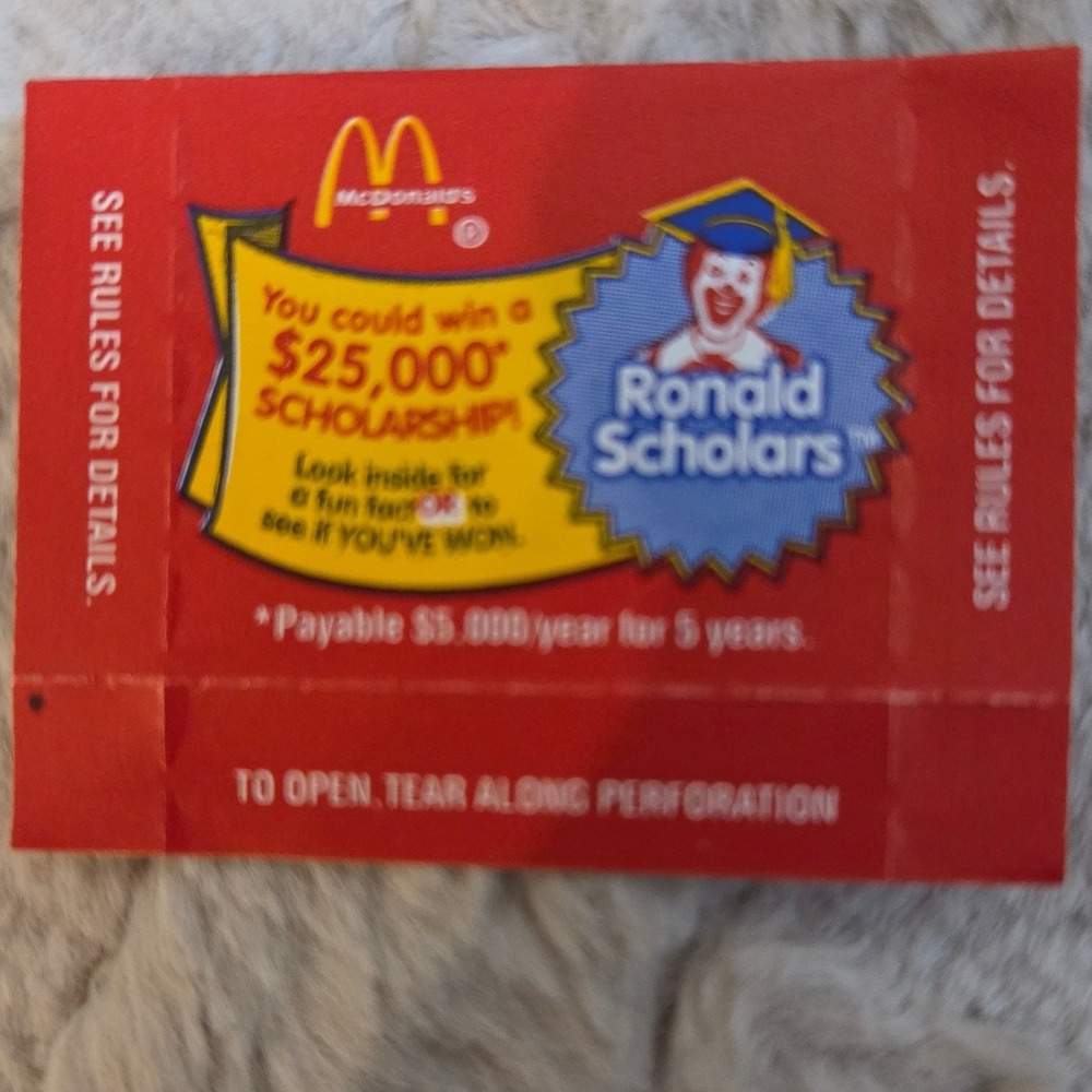 Vintage McDonalds Ronald Scholars Scholarship Game Piece Unopened Collectible